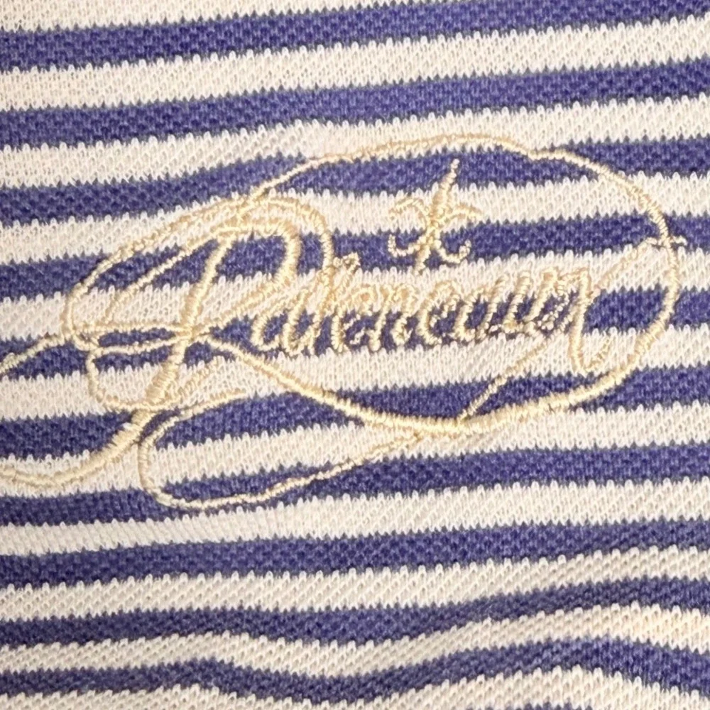 Vintage Polo Golf Ralph Lauren Polo Shirt‎ Mens Large Navy Tan Stripe Pima Pony